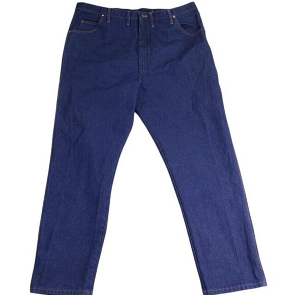 Wrangler Jeans Mens 46x34 Blue Denim Dark Wash Cowboy Cut Rodeo Western - Picture 1 of 7